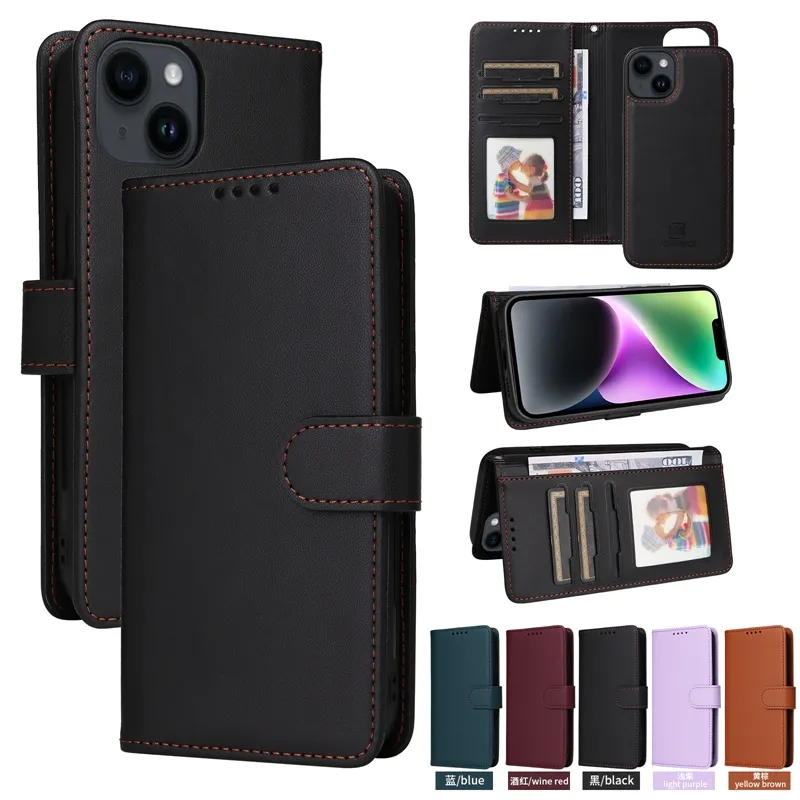 2023 2in1 amovible amovible en cuir PU portefeuille cas pour iphone 15 plus 14 Pro Max 13 12 11 XR XS 8 7 6 6S magnétique 2 en 1 porte-carte d'identité de crédit pochette à rabat