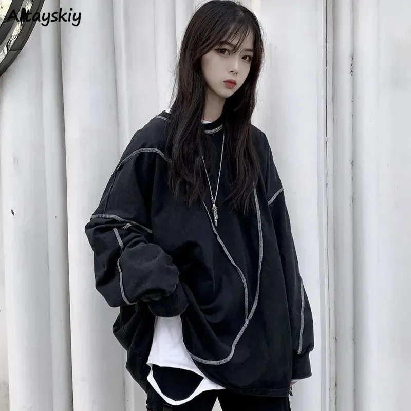 Damenjacken No Hat Hoodies Harajuku BF Style Schwarz Hip-Hop Chic Teens Sweatshirts Herbst Trendy All-Match Daily Simple Damen Streetwear 231012