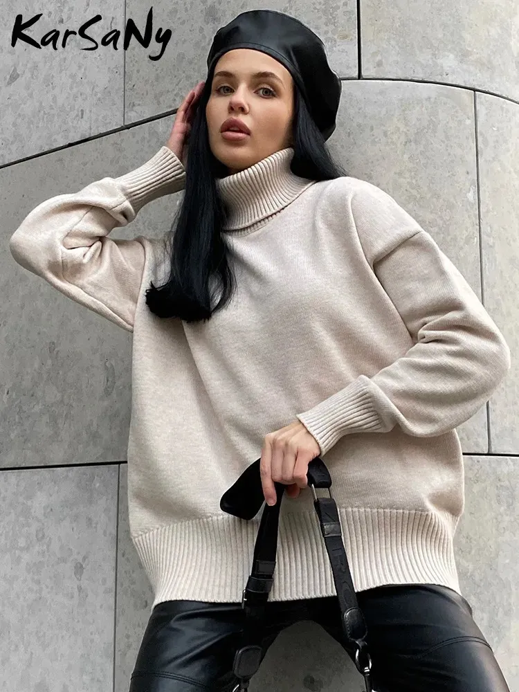 Damestruien Dikke damestruien Oversized coltrui Dames Winter Warm wit Truien Gebreide oversized trui met hoge hals voor dames Tops 231012