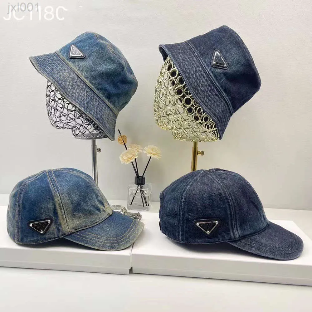 デザイナープラッド2023新しい洗浄されたデニムフィッシャーマンハットレディースファッション汎用逆三角形盆地帽子帽子野球帽子
