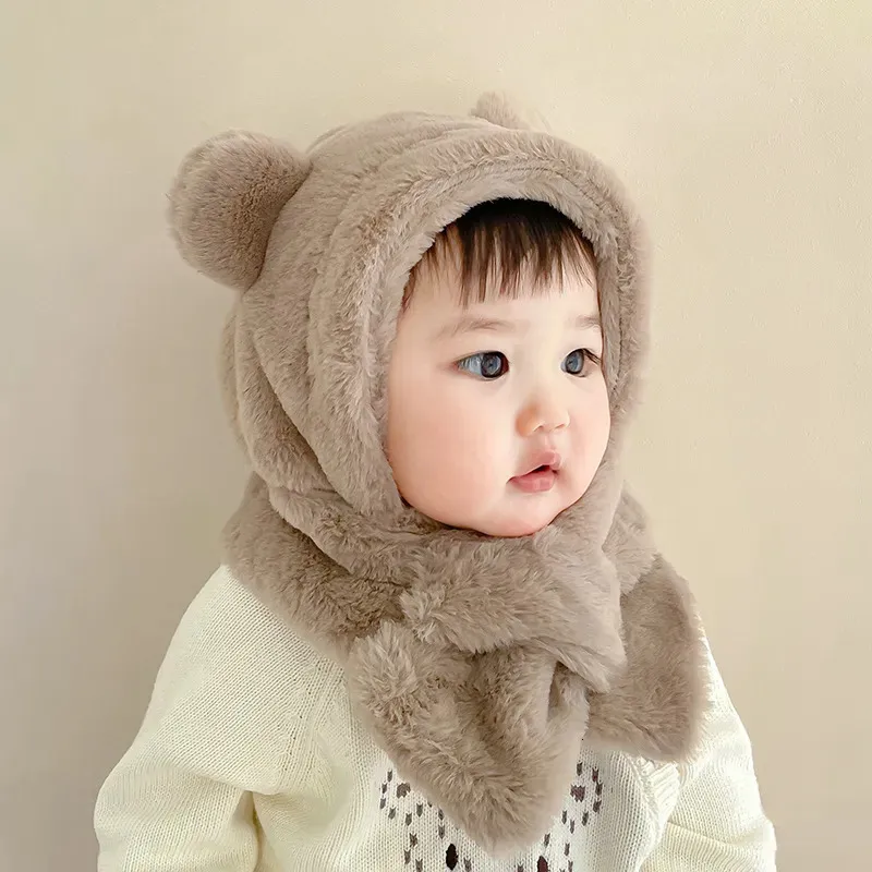 Czapki czapki 624 miesiące dziecięcy kapelusz mały dziecko niedźwiedź kapelusz szalik zima gruba czapka do uszu dla chłopców i dziewcząt