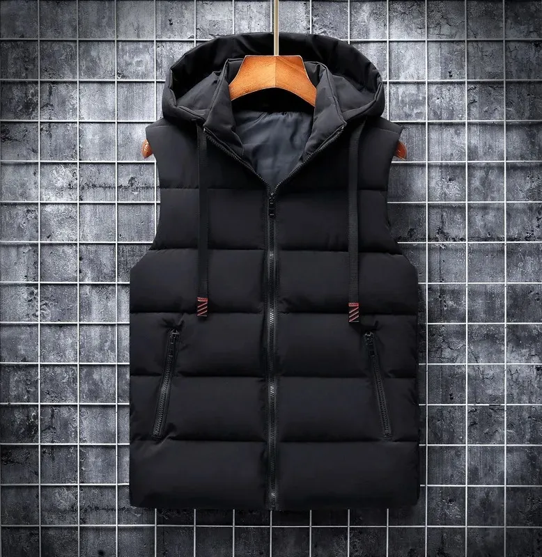 Herrenwesten Herbst Winter Weste Männer Casual Weste Ärmellose Jacken Woih Kapuze Warm Herren Bodywarmer Daunen für 231012