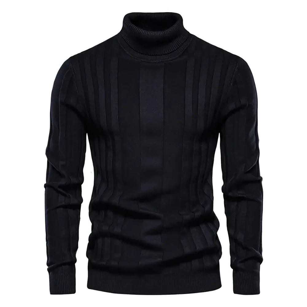 男性のセーターaiopeson slim fit pullovers turtleneck menカジュアルベーシックソリッドカラーウォームストライプセーターメンズ冬のファッション男性231012