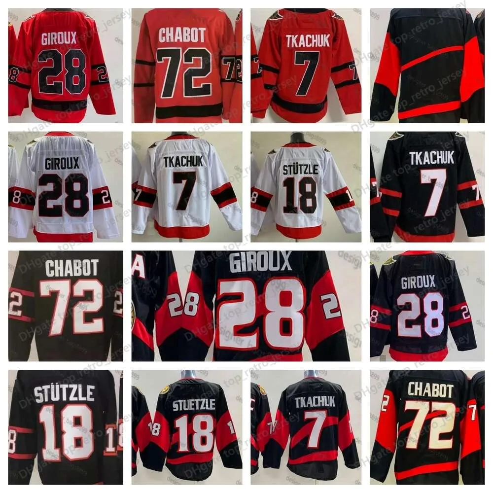#7 Brady Tkachuk (C) Hockey Jerseys 72 Thomas Chabot 18 Tim Stutzle 28 Claude Giroux Blank 2023 New Hot Reverse Retro Black Alternate Stitched Jerseys Blank Mens S-XXXL
