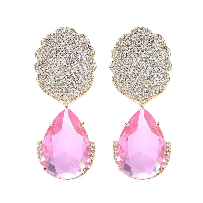 Vintage Bling Crystal Flower Diamond Earring Designer for Woman Dancing Party Pink AAA Cubic Zirconia Copper Earrings Womens Engagement Wedding Luxury Jewelry