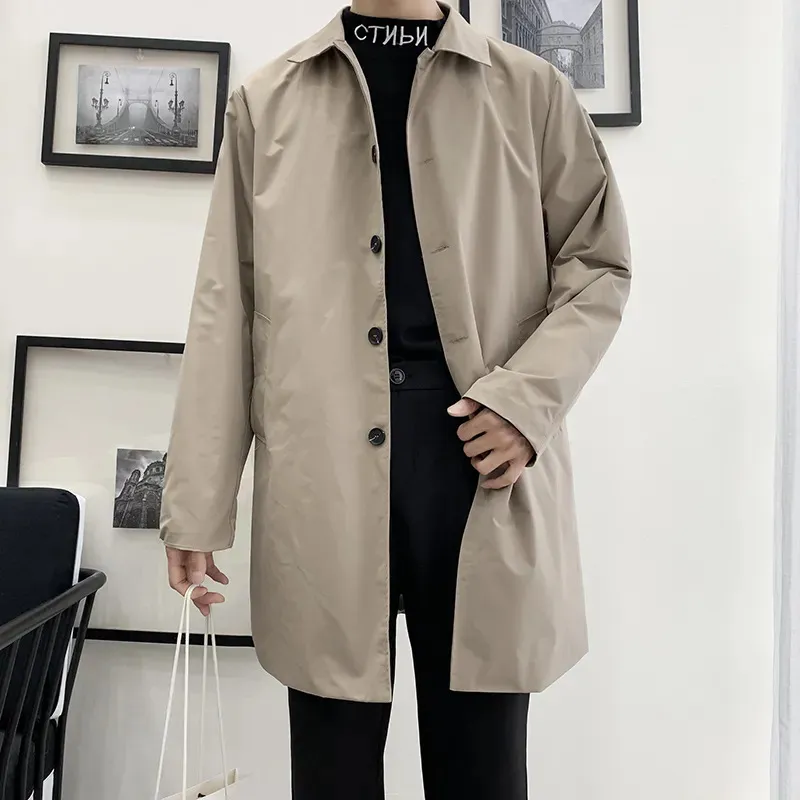 Men's Trench Coats M5XL Plus Size Coat Loose Fit Long Lapel Single Breasted Windbreaker Jacket Button Overcoat Men Clothing XXXXXL 231012