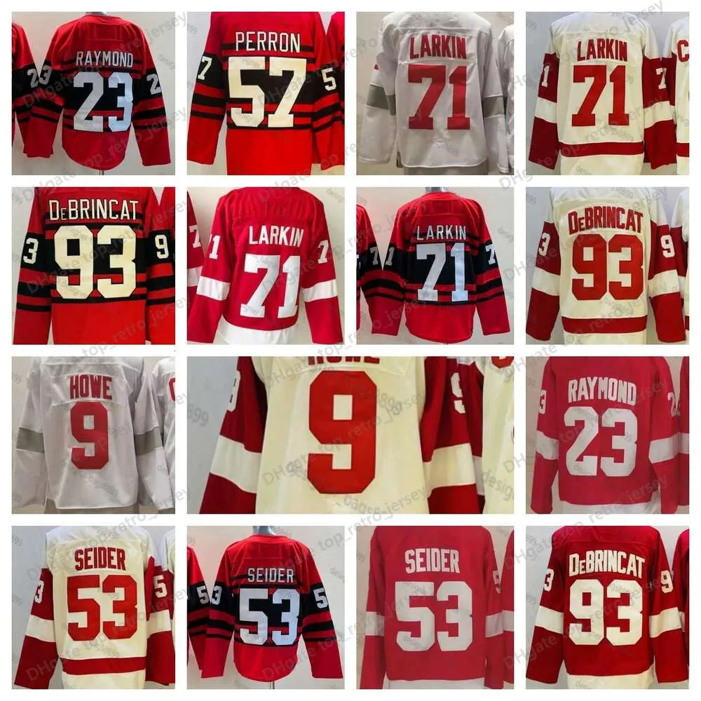 Mens 9 Gordie Howe 71 Dylan Larkin 53 Moritz Seider 57 David Perron 23 Lucas Raymond Hockey Jerseys 93 Alex DeBrincat 2023 New Reverse Retro Stitched Hockey Jerseys