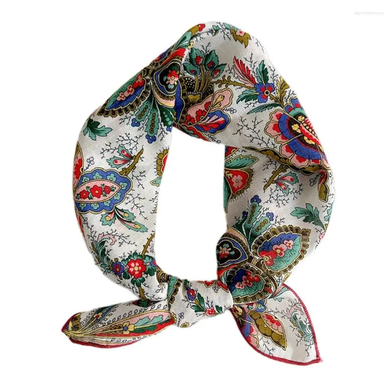 Foulards 55cm imprimé floral coton lin écharpe vintage fleur petit carré tout match tête cou cheveux décoratif hijabs châle