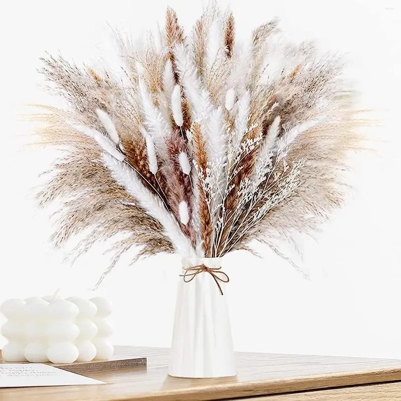 Flores decorativas 60 peças de grama de pampas decoração de casa caudas secas naturais faça você mesmo arranjo de arco de casamento boho decoração de banheiro de fazenda