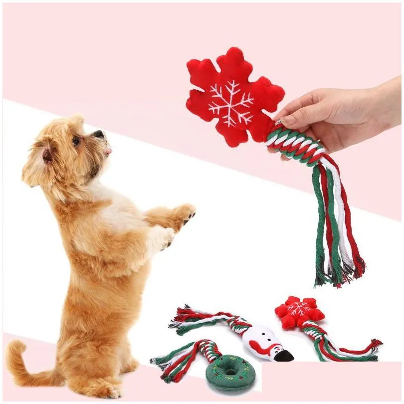 Jouets pour chiens à mâcher jouets pour animaux de compagnie de noël père noël bonhomme de neige entraînement de chien à mâcher des dents nettoyage corde de coton chiot noël maison jardin animal de compagnie Su Dhaoj