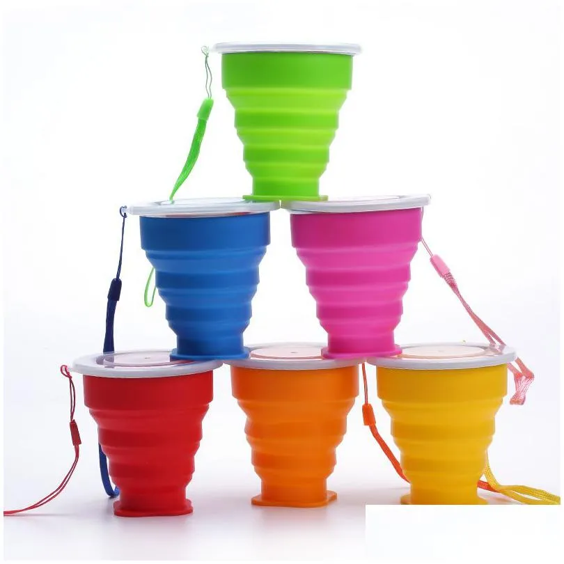 Tumblers 200 ml Sile Folding Cups Mtifunction Driveble Outdoor Travel Cam Water Cup With Lanyard Drop Delivery Home Kitchen Dhyvw