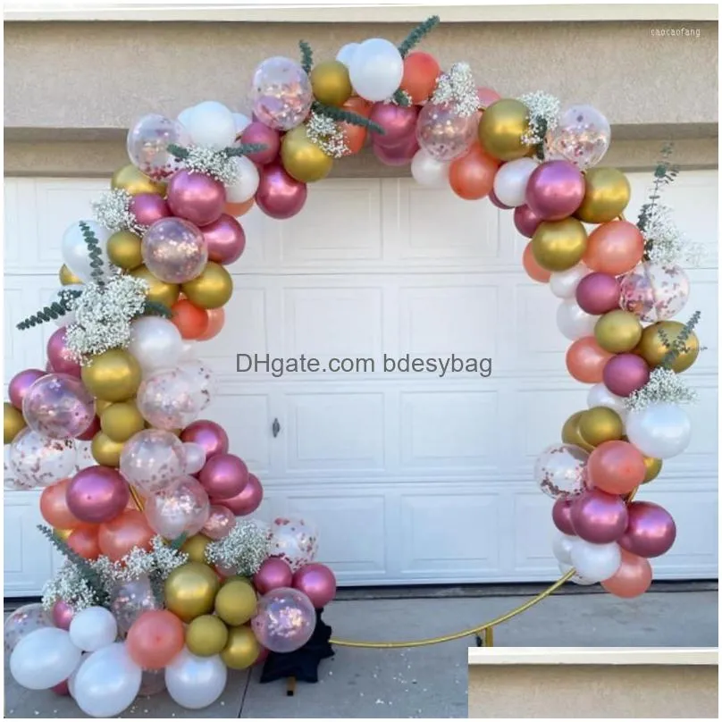 Party Decoration Wedding Arch Prop Kit Birthday Balloon Flower Stand Lawn Round Iron Ring Bow Golden Dh1Qx