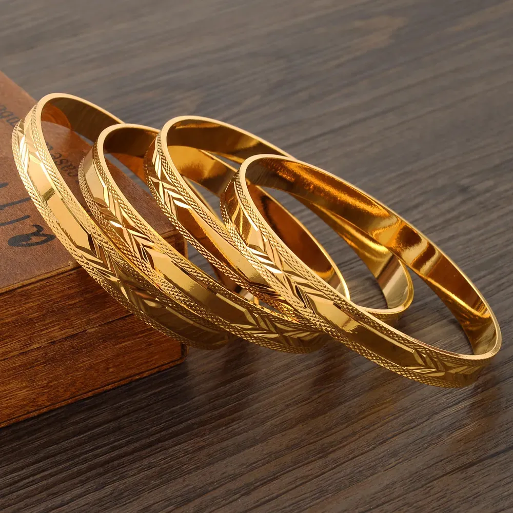 Bangle 24k 65MM Dubai Wedding Bangles For Women Ethiopian Jewelry Gold Color Indian Bracelets Birthday Gifts 231012