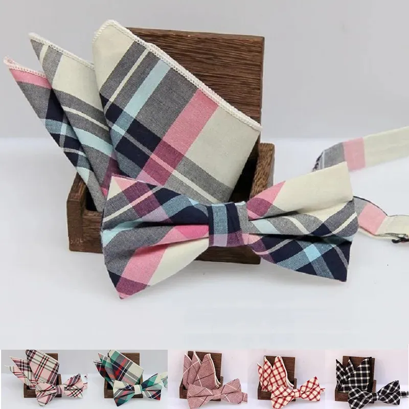 Papillon da uomo set fazzoletto da papillon Check bowknot Classico cotone tessuto jacquard da uomo Farfalla BowTie fazzoletto da taschino Abiti 231012