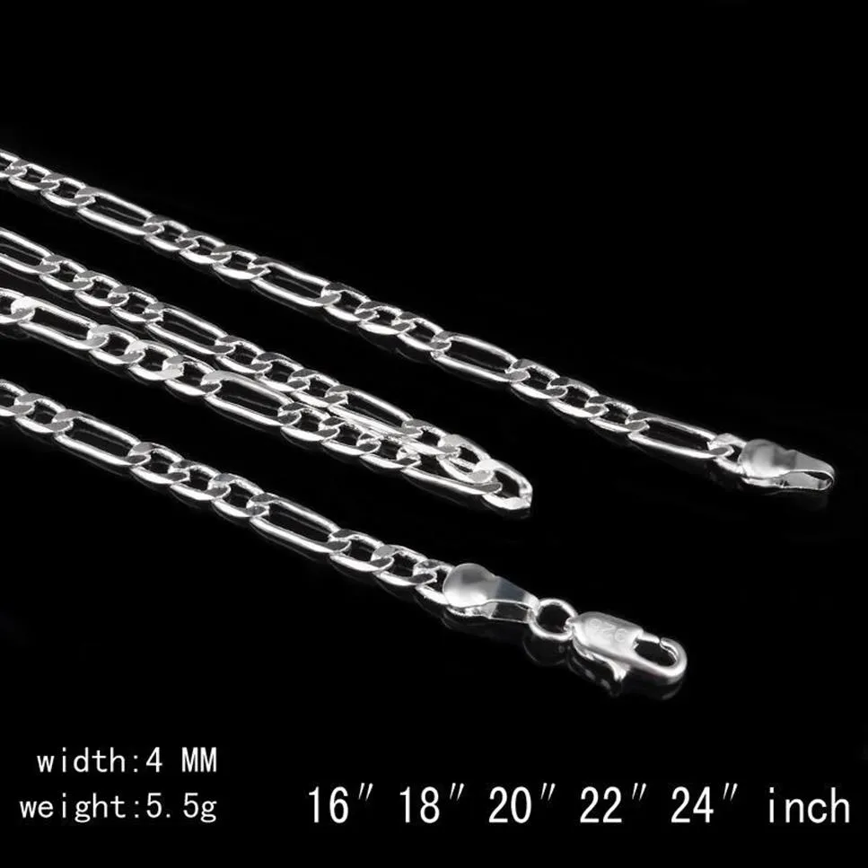 4mm figaro zincir kolye moda klasik erkekler erkekler için uzun kolye kadın 925 gümüş zincir takılar 16 18 20 22 24inches255s