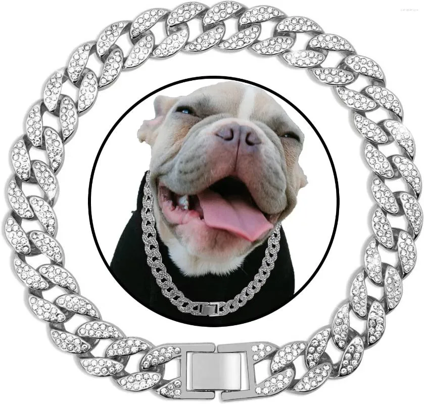 Colliers pour chiens, collier en diamant, chaîne en métal argenté et doré, maillons cubains, bijoux pour animaux de compagnie, pour chiens et chats