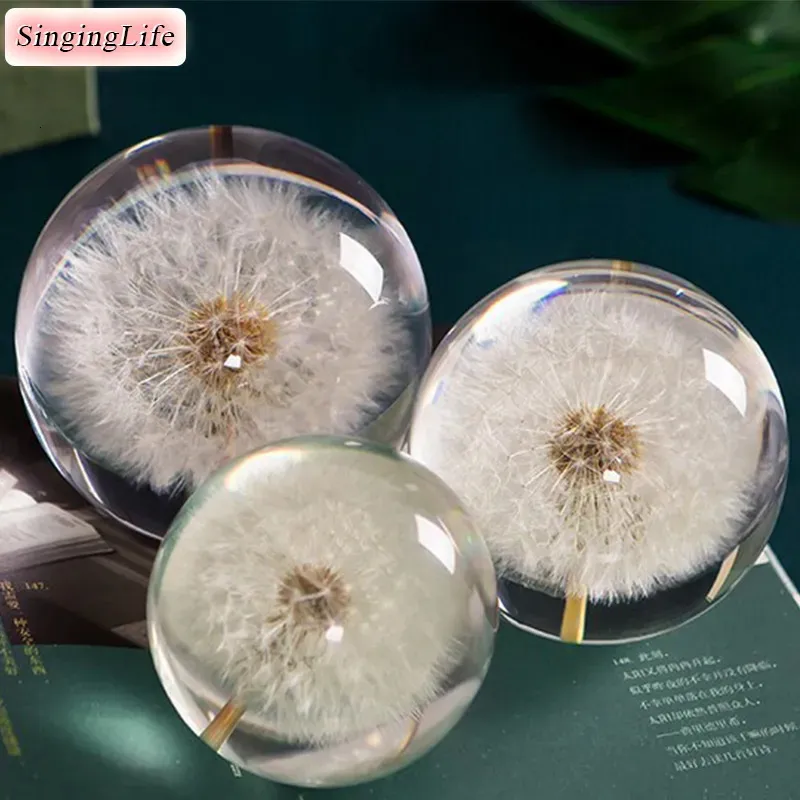 Décorations de Noël Pissenlit Boule de verre en cristal Lentille en résine Plantes naturelles Spécimen Fleurs Boule de cristal Cadeau d'amour de Noël Décoration d'intérieur Boule artisanale 231013