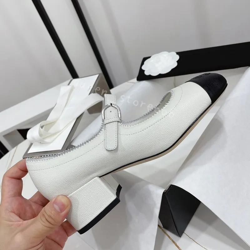 Casual Shoes High version small fragrance Mary Jane women's leather one button ballet flat bottom Black white color matching single shoes