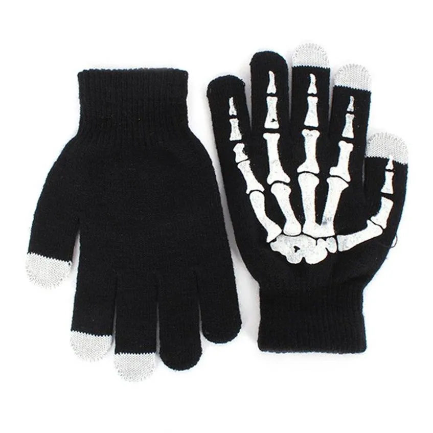 Fashion-Winter Full Finger Unisex Knitted Skeleton Gloves Ghost Bone Touch Screen2713