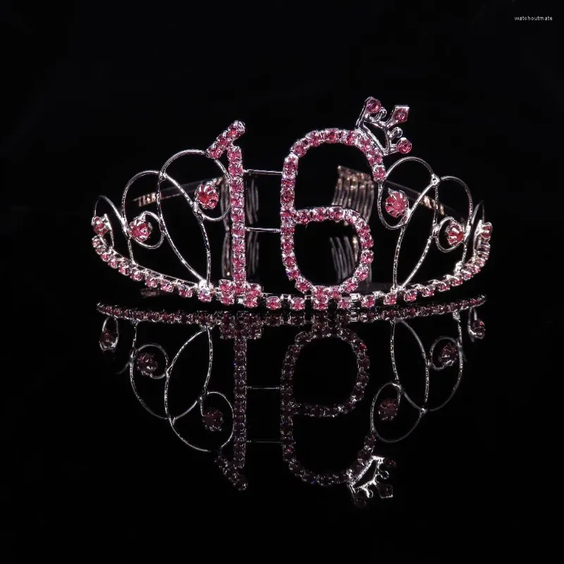 ヘアクリップファッションラインストーンクラウンバースデーパーティーピンクの豪華な王冠を支持する