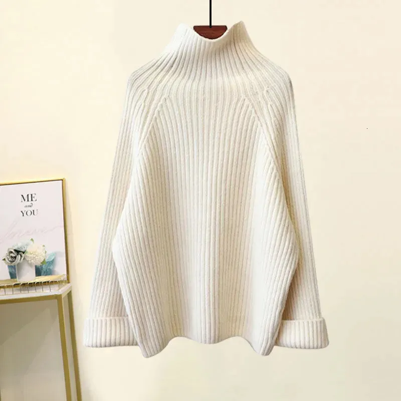 Kvinnors tröjor Turtleneck tröja Slim Tjock Fleece Sweater's Winter Stickover Pullover Casual Foder Korean Thermal Top 231012