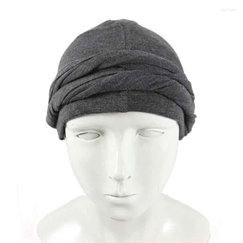 Boinas homens turbante headwrap haloturban durag confortável quimio chapéu cetim forrado lenço muçulmano hijab278a