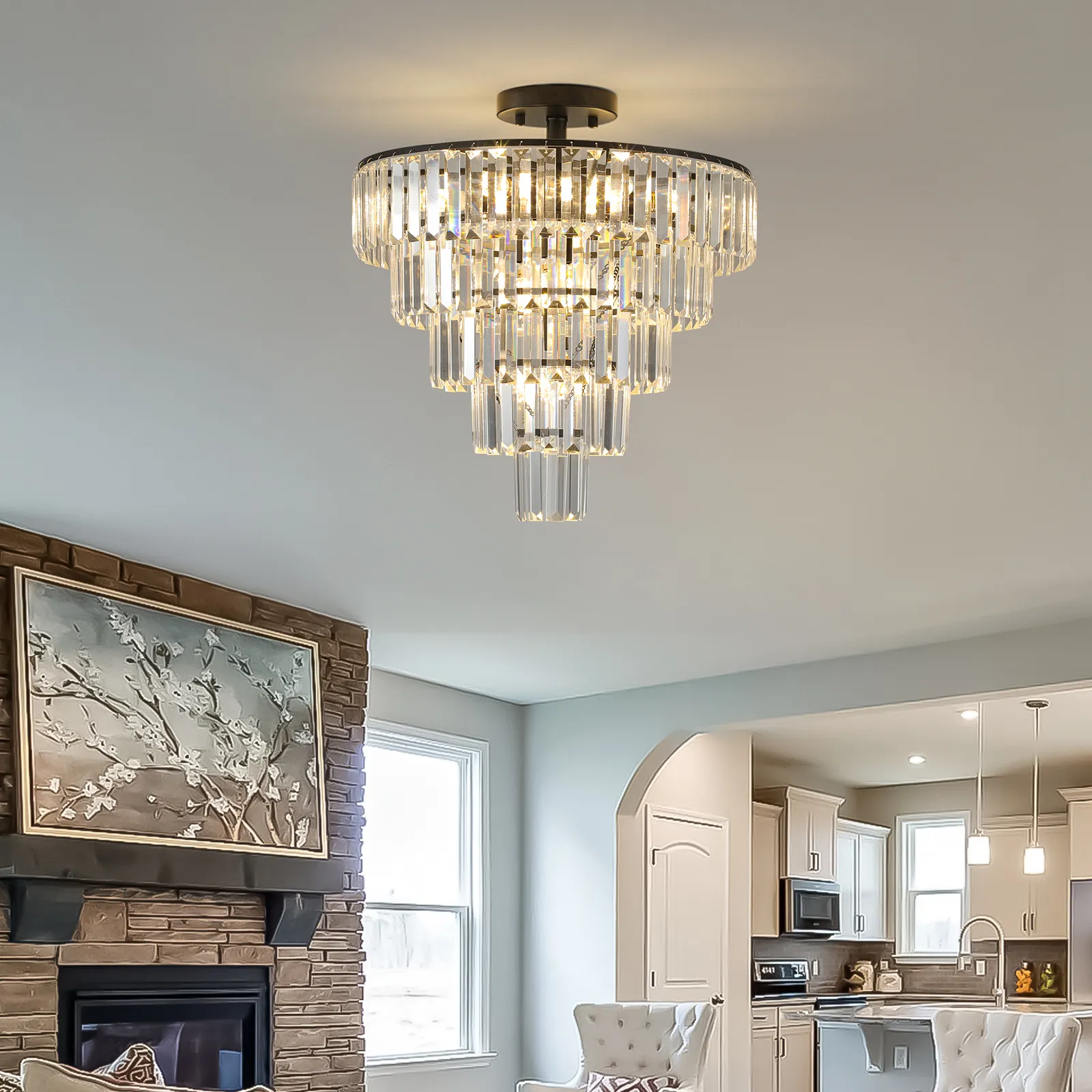 Black large crystal chandelier, modern style chandelier, dining room, living room, bedroom