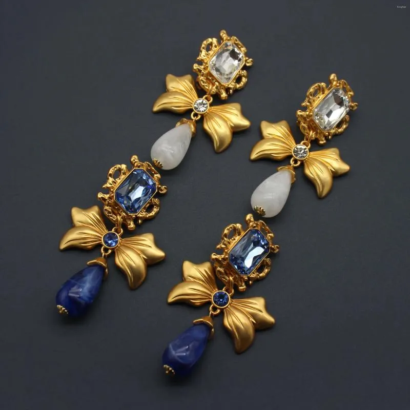 Boucles d'oreilles à clous pour femmes européennes et américaines, Vintage, nœud plaqué or, goutte d'eau, Clip d'oreille en verre, Style de balayage d'épaule, automne