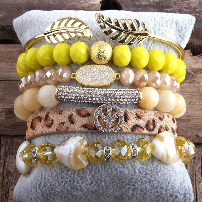 RH Fashion Boho Jewelry Accessory Stone Beaded Bracelet 5pc Stack Bracelet Bangle Set For Peace Bohemian Jewelryes Gift239G