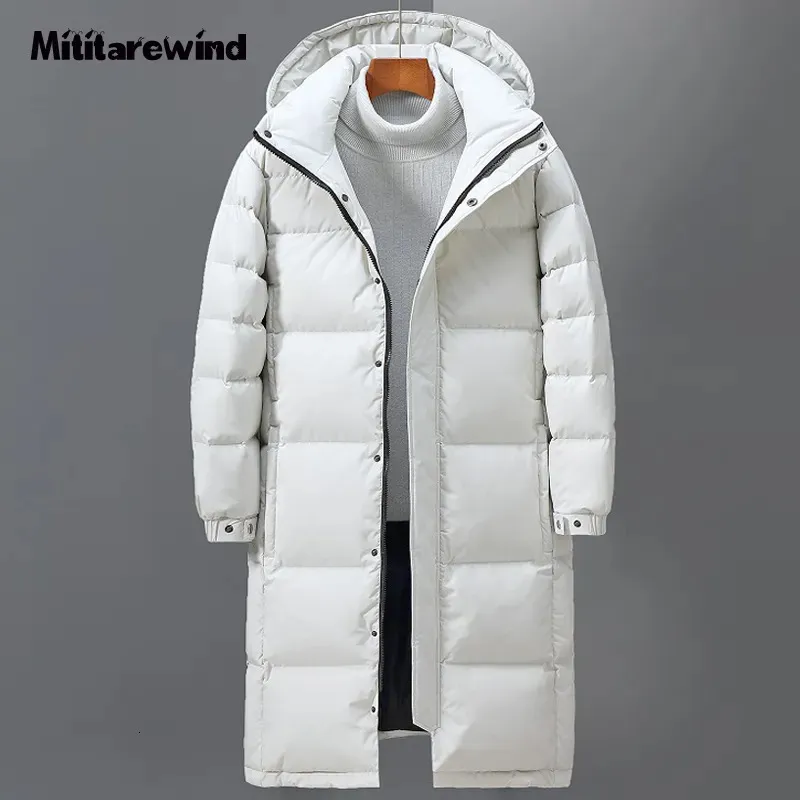 Parkas de plumón para hombre Chaqueta de pato blanca de invierno Hombres y mujeres Moda coreana Abrigo con capucha de color sólido Cazadora gruesa Cálida Ropa larga para parejas 231012