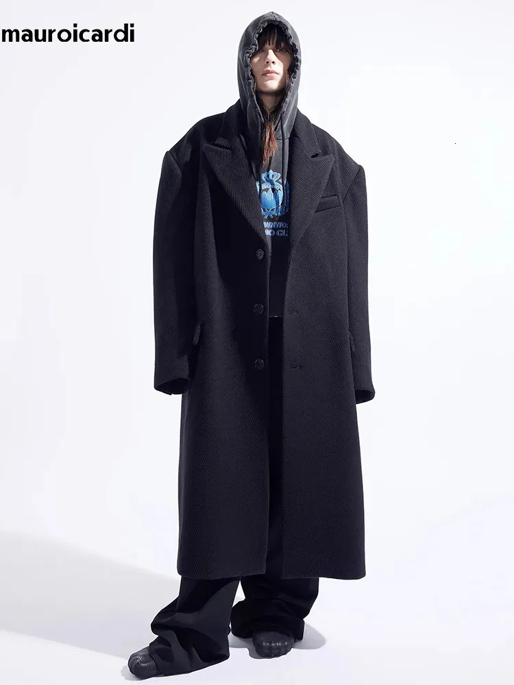 Misturas de lã masculina mauroicardi outono inverno legal oversized longo quente preto casaco de lã masculino luxo designer roupas casaco 2023 231012