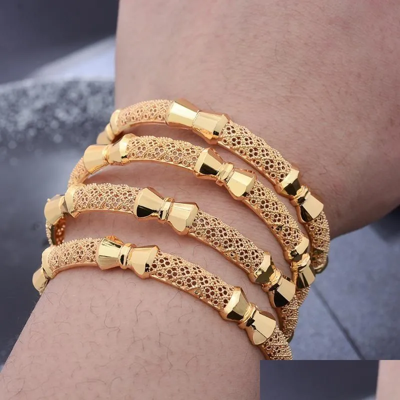 Boguczka Małe 4PC/partia Dubai złota bransoletki dla kobiet dziewczęta Etiopska bransoletka biżuteria biżuteria bransoletki DH1ED