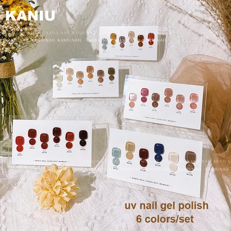 Nagellack kaniu 10mlx6 colorset uv gel set mode rent och genomskinliga färger lackkonst manikyr lack set 231012