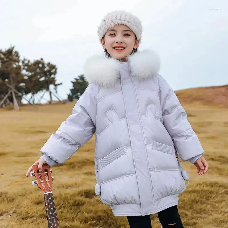 Down Coat 2024 Girls Fashion Warm Jacket Barn Vindtätad förtjockad vinter utomhus Snowsuit Teen Cold-Proof kläder TZ620