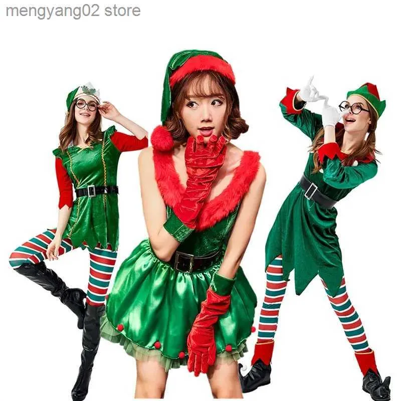 Tema traje sexy adulto mulheres verde elf rússia natal papai noel fantasia vestido de ano novo vestido de festa de natal t231013