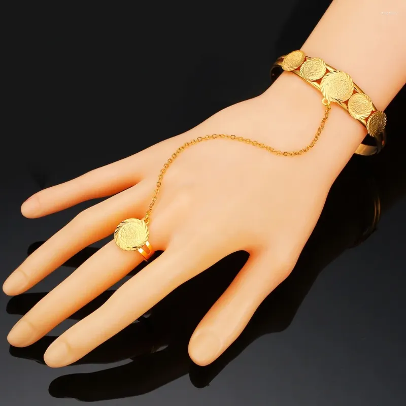 Bracelet en forme de pièce de monnaie arabe, anneau joint en cuivre, couleur or, ouverture du poignet, ornement, taille réglable, Style ethnique, cadeau