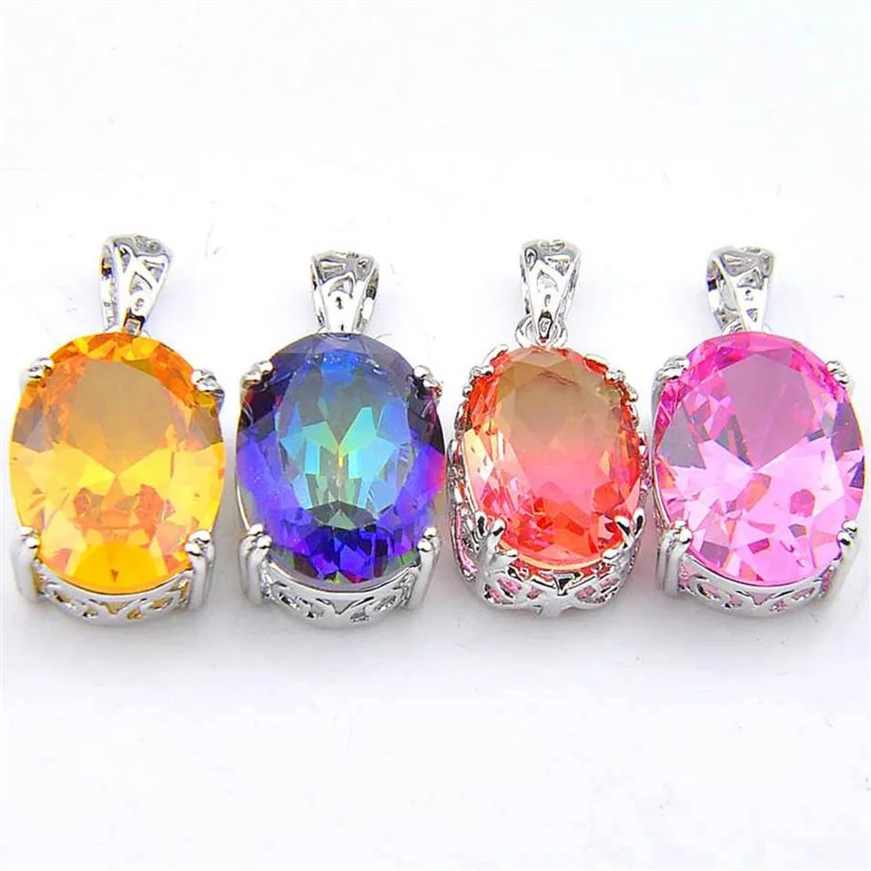 10 pièces / lot mélange unique arc-en-ciel cristal zircon pierre précieuse en argent sterling 925 pendentifs collier pour femmes bicolore tourmaline Penda2505