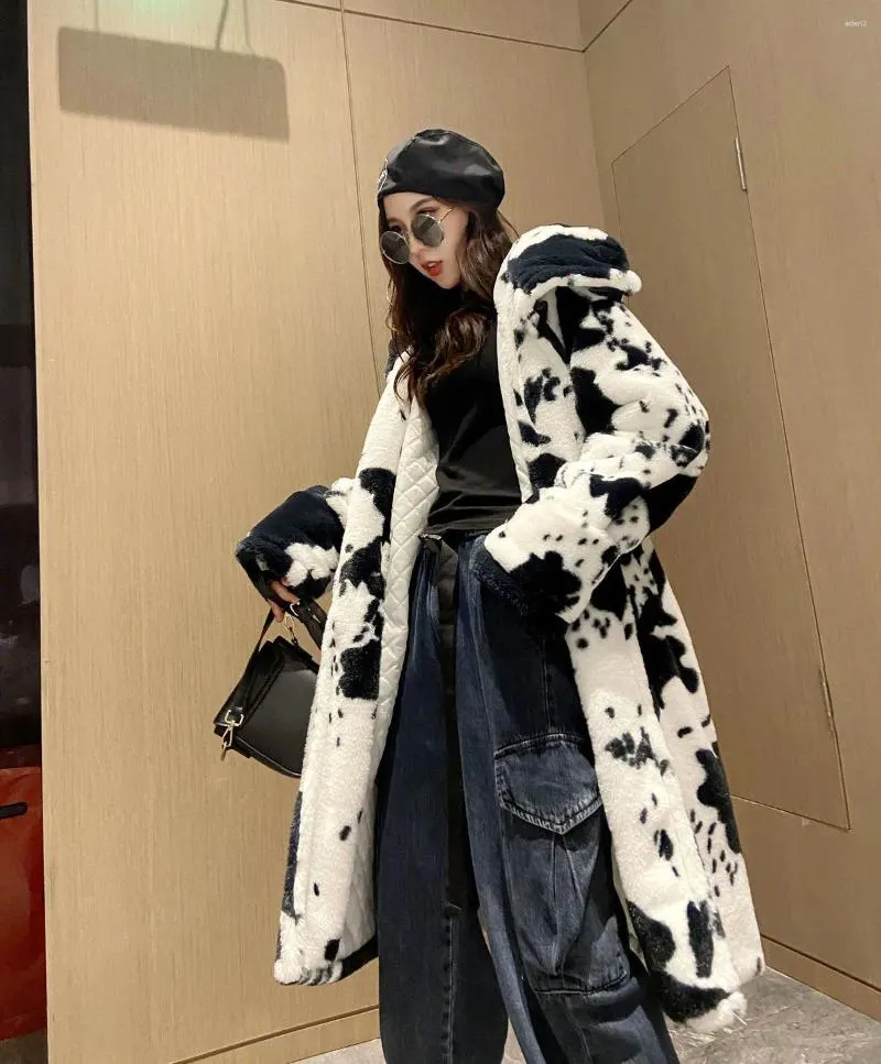 Trench-Coat en fourrure pour femme, Parka longue, veste ample à capuche, hiver 2023