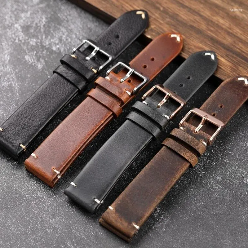 Watch Bands Black Brown Gray Handmade Utra-Thin Leather Watchband 18 19 20 21 22MM Bracelet Retro Style Suitable For Antique Watches