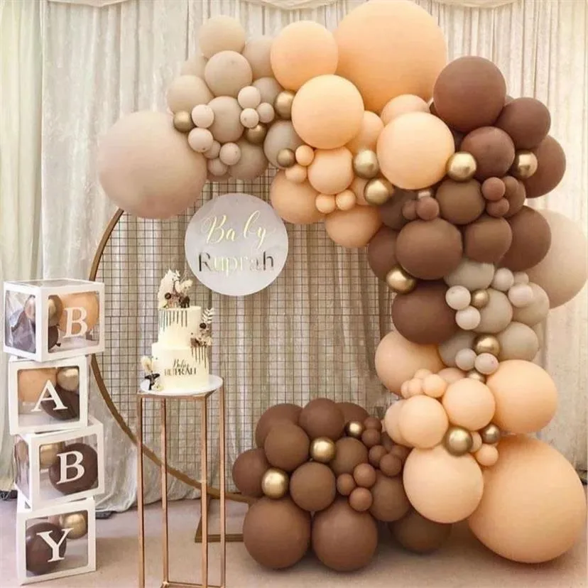 Dekoracja imprezowa 114pcs balony garland brązowa mama, aby być później balonem 5-18 cali baby shower wszystkiego najlepszego