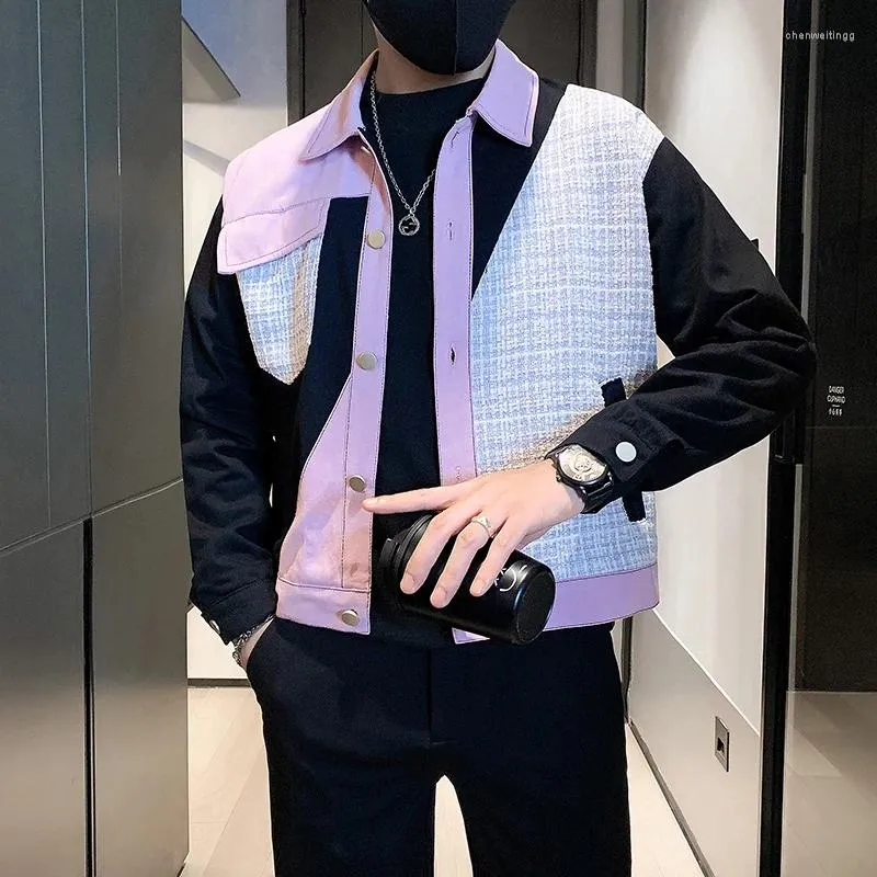 Giubbotti da uomo Giacca patchwork moda coreana 2023 Autunno Inverno Risvolto Bomber Casual Business Social Outwear Cappotto Abbigliamento uomo