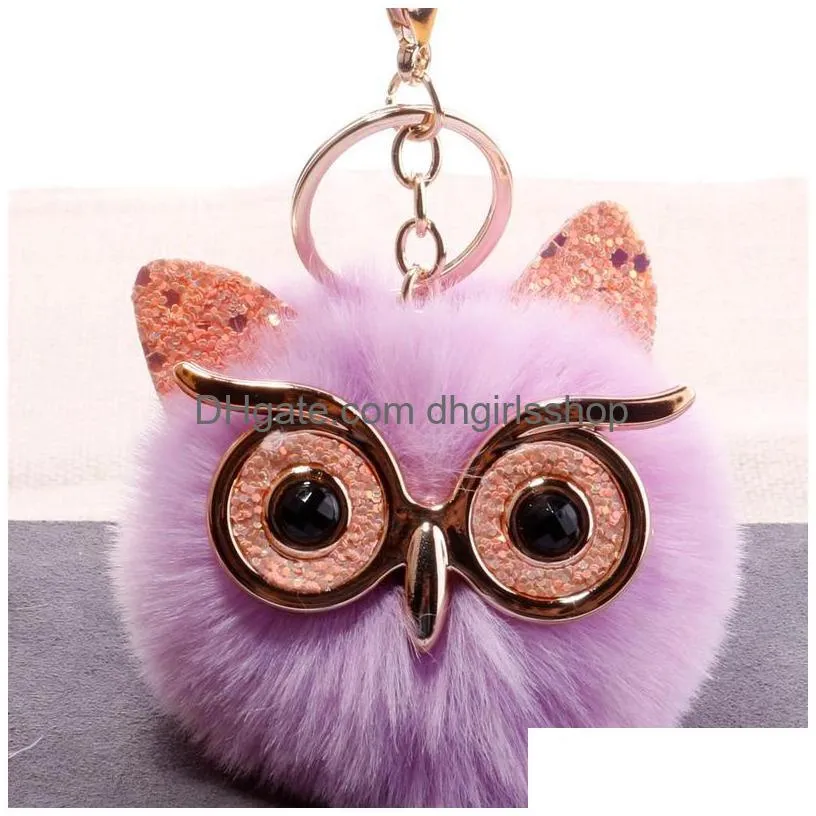 Key Rings Big Eye Owl Fur Key Ring Gold Bird Keychain Holder Bag Hangs Fashion Jewelry Will And Sandy Red White Jewelry Dhyiu