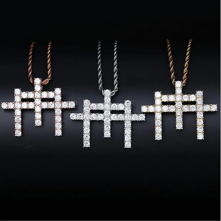 14K Gold INS Gunna Style M Shape Cross Pendant Necklace Micro Pave Cubic Zirconia Diamonds Bling Bling Pendant with 24inch Rope ch2702