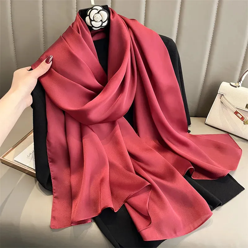 Scarves 18090cm Brand Summer Women Scarf Fashion Quality Soft Silk Female Shawls Foulard Beach CoverUps Wraps Bandana 231012