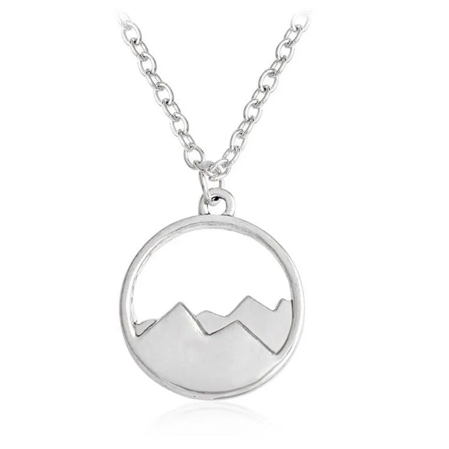 Everfast 10pc Lot New Fashion Silhouette Snow Mountain Round Pendant Charm Halsband Sisters Girls Family Gift EFN044-F329G
