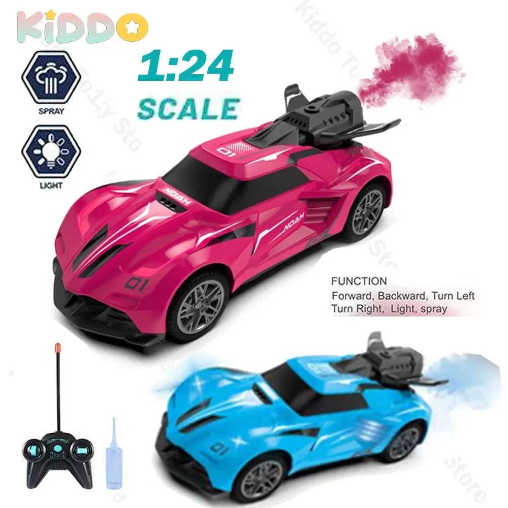 Electric RC Car 1 24 RC dryft kaskader z lampką w sprayu zdalne radio kontrolowane przez dzieci wyścigi i ciężarówki zabawki dla chłopców 231013