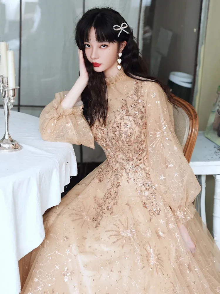 chinese dress ladies Modest Formal Glittery Abstract Dress 508 Grey main image 0