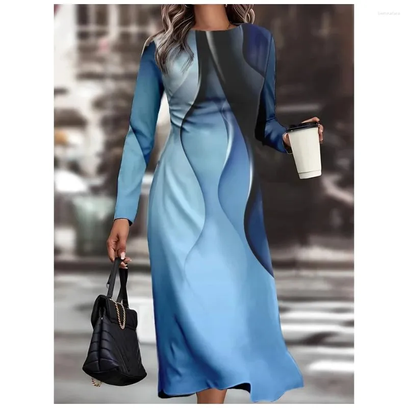 Повседневные платья, градиентное платье с длинными рукавами для женщин, 2023, модная женская одежда, вечерняя осенне-зимняя женская элегантная одежда