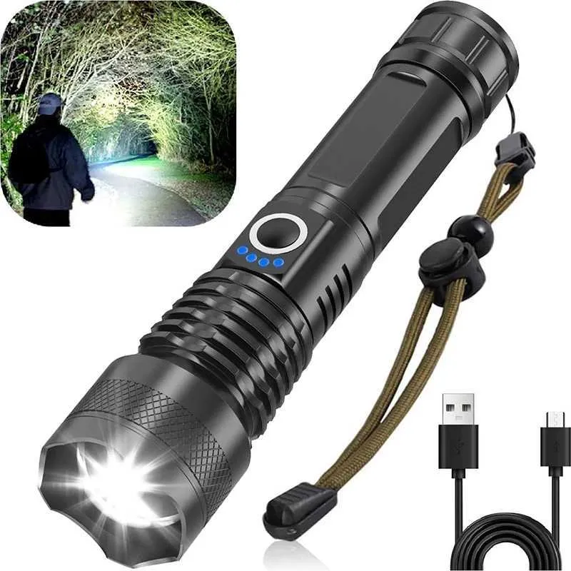 Torches Haute puissance XHP100 lampe de poche LED Rechargeable 4 noyau torche Zoom USB lanterne à main pour Camping utilisation d'urgence en plein air Q231013