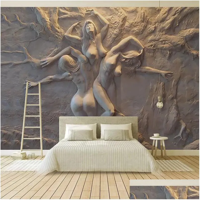 Wallpapers personalizado papel de parede europeu 3d estereoscópico em relevo abstrato beleza corpo arte fundo pintura sala de estar quarto ho dh7wh
